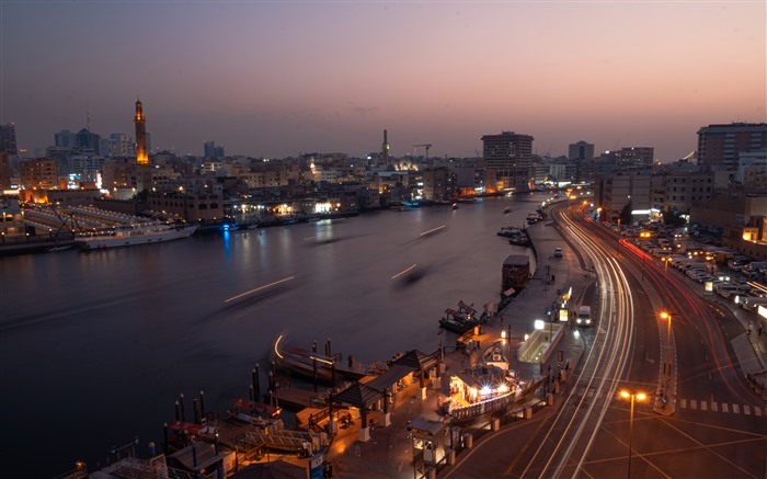 Dubai Creek, Harbor, Al Bastakiya, ville, nuit, 5K Vues:4603