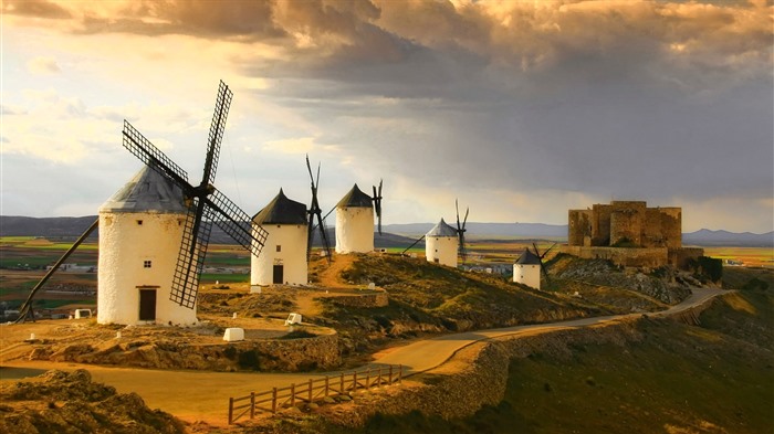 Cinq vents, moulins à vent, Castilla La Mancha, Espagne, Bing, 4K Vues:3096