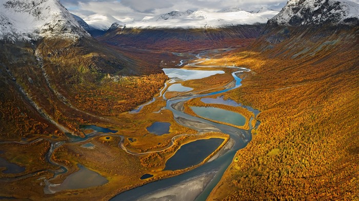 Pantano, neve, Parque Nacional Sarek, Suécia, Bing, 4k Visualizações:2550