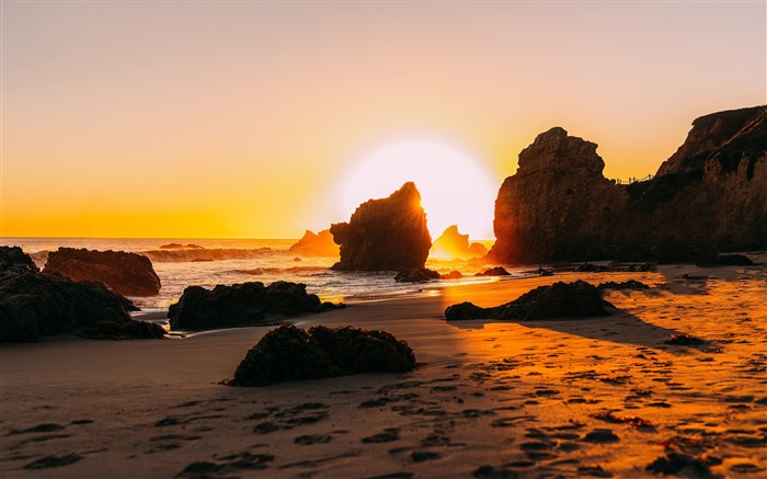 Plage, côte, coucher de soleil, Malibu, Californie, États-Unis, 5K Vues:3261