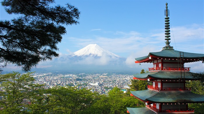 Mount Fuji, neige, batiments, Fujiyoshida, Japon, Bing, 4K Vues:3452