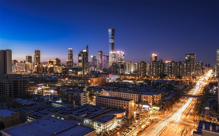 Vista nocturna, rascacielos, CBD, Skyline, Beijing, China, 5K Vistas:3904