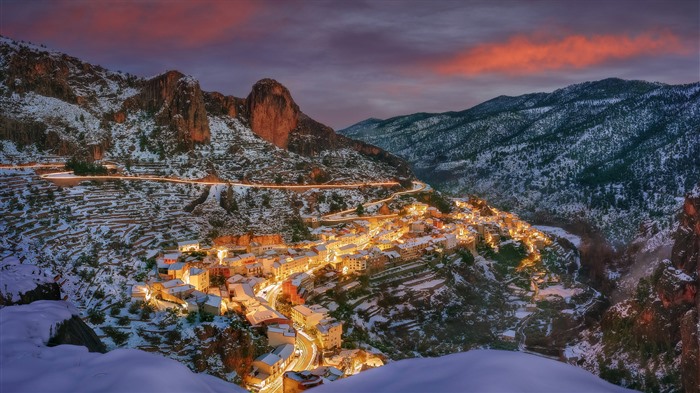 Neve, estrada, Ayna, Sierra del Segura, Albacete, Espanha, Bing, 4K Visualizações:3160