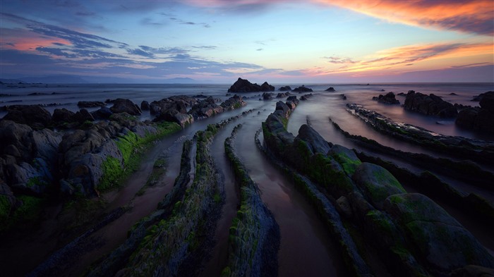 Barrika Beach, arrecife, puesta de sol, España, Bing, 4K Vistas:2531