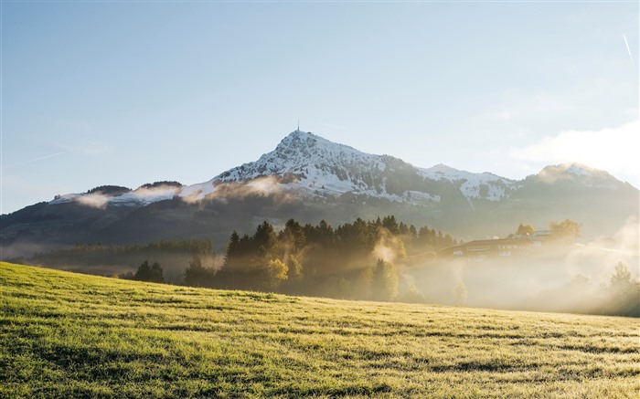 Montagnes, brouillard, matin, soleil, Kitzbuhel, Autriche, 5K Vues:3211