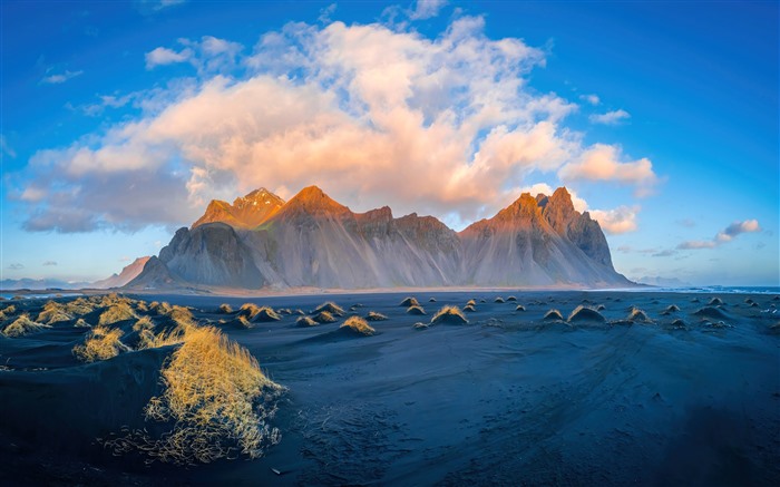 Été, plage, côte, lumière du soleil, montagnes, Islande, 5K Vues:5282