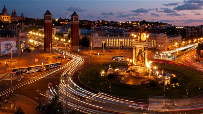 Noche, City Square, Barcelona, España, Bing, 4K Vistas:1374