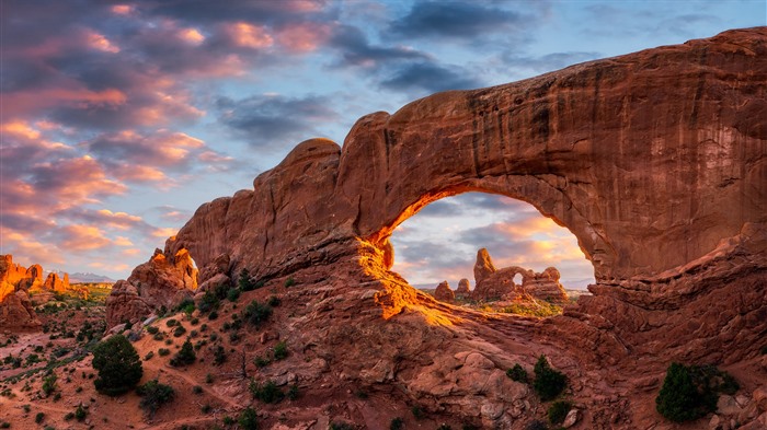 Sunset, verano, torreta, Arches National Park, Utah, Bing, 4K Vistas:1653