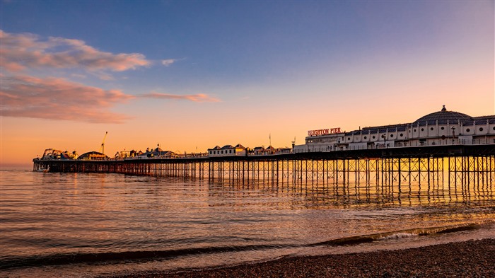 Brighton Palace Pier, Puesta de sol, Brighton, Inglaterra, Bing, 4K Vistas:1687