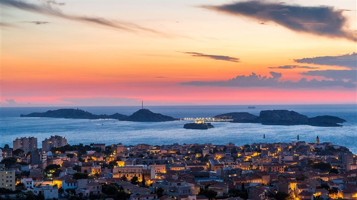 Francia, Puerto de Marsella, Sunset, Skyline, Bing, 4K Vistas:1589