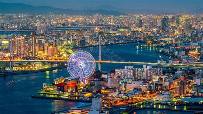 Port, Ferris Wheel, Osaka, Night, Japón, Bing, 4K Vistas:2616