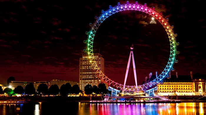 Reino Unido, London Eye, Rainbow Colors, Orgroide Night, Bing, 4K Vistas:1906