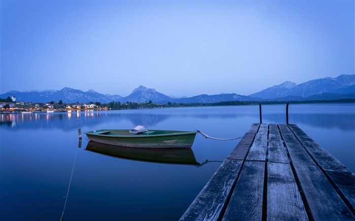 Dawn, Pier, Wood Bridge, Lake Hopfensee, Custsen, Alemania, 5K Vistas:2650