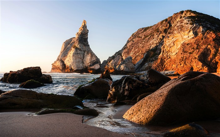 Rocoso, Puesta de sol, Orilla del océano, Playa, Portugal, 5K Vistas:570