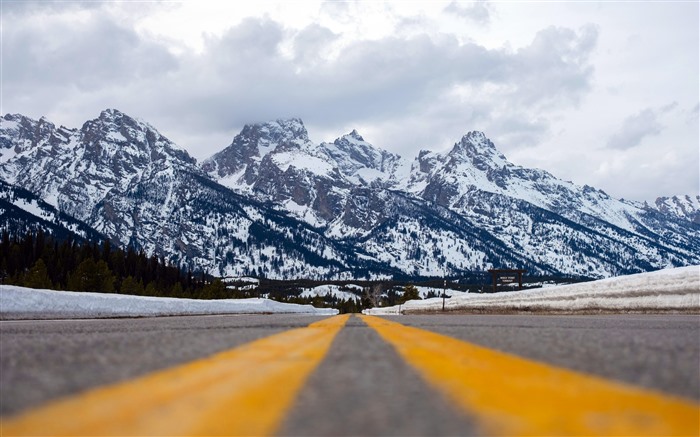 Monte de nieve, Road, Parque Nacional Grand Teton, Wyoming, 5K Vistas:459