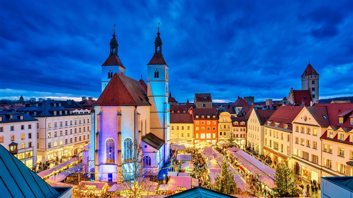 Mercado navideño, Regensburg, Baviera, Alemania, Bing, 4K Vistas:1353