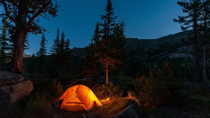 Al aire libre, acampar, carpa, montaña, noche, Bing, 4k Vistas:1346