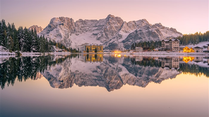 Hotel, Lago Misurina, Dolomitas, Itália, Bing, 4K Visualizações:984