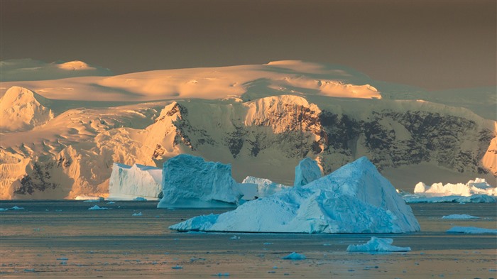 Puesta de sol, icebergs, antártica, bing, 4k Vistas:1181