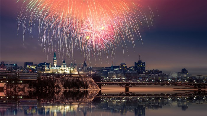 Fogos de artifício sobre o Parlamento Hill, Ottawa, Canadá, Bing, 4K Visualizações:1019