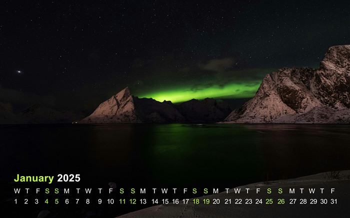 Iceland Coast Dark Night Aurora 2025 January Calendar 5K Views:467