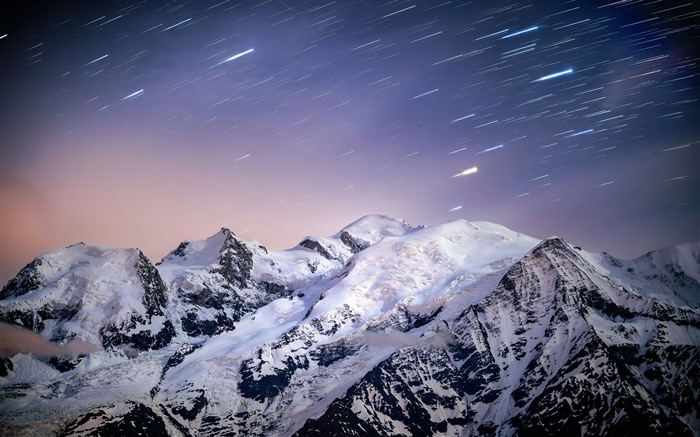 Snow Mountains Star trails Peaks Winter Chamonix France 5K Views:517