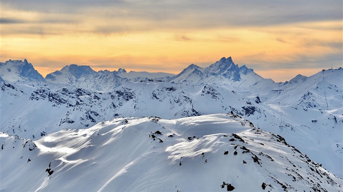 Neve, montanha, pôr do sol, Alpes franceses, Bing, 4K Visualizações:1079